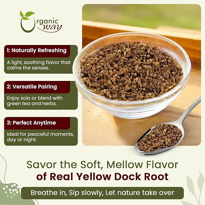 Organic Way Yellow Dock Root Cut & Sifted (Rumex Crispus) - European Wild-Harvest, Organic & Kosher Certified, Vegan, Non GMO & Gluten Free