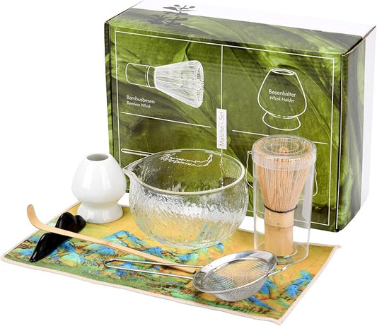 7 Pcs Matcha Whisk Set, Ceramic Matcha Set Includes Matcha Bowl, Bamboo Matcha Whisk and Holder, Bamboo Scoop, Scoop Holder