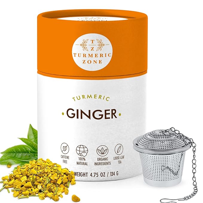 Turmeric Zone Organic Turmeric Ginger Decaf Tea with Turmeric Root, Ginger Root, Cinnamon and Black Pepper - 4.75 oz