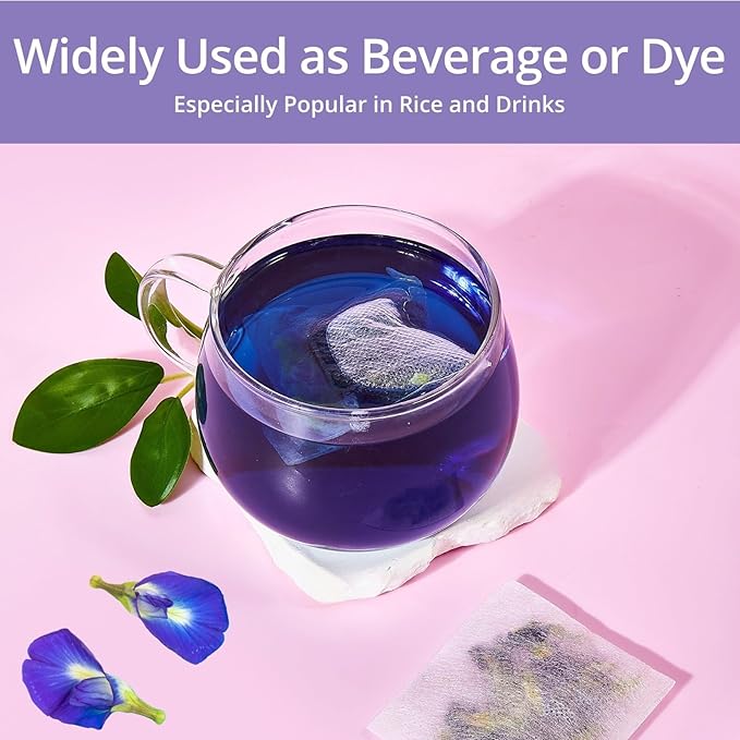 60 Dried Butterfly Pea Flower Tea Bags, VitalForest Butterfly Blue Pea Flower Tea, Premium Caffeine Free, Non-GMO, for Cooking, Iced Tea, Coolers