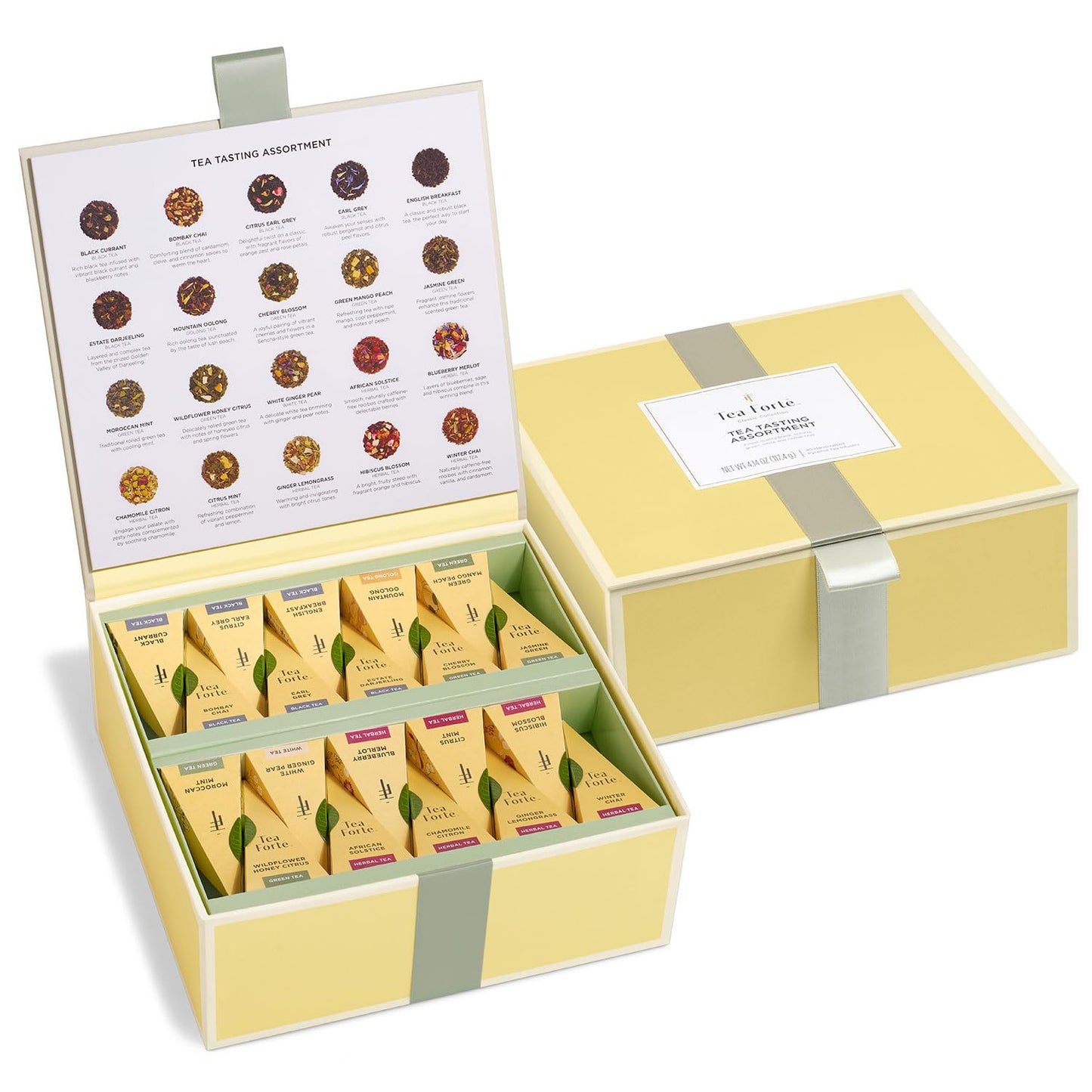 Tea Forte Tea Sampler, 40 Pyramid Infuser Bags, Premium Tea Gift Set | Assorted Tea Chest Presentation Box, 2 of Each, Individually Wrapped, Giftable Presentation Box for Tea Lovers