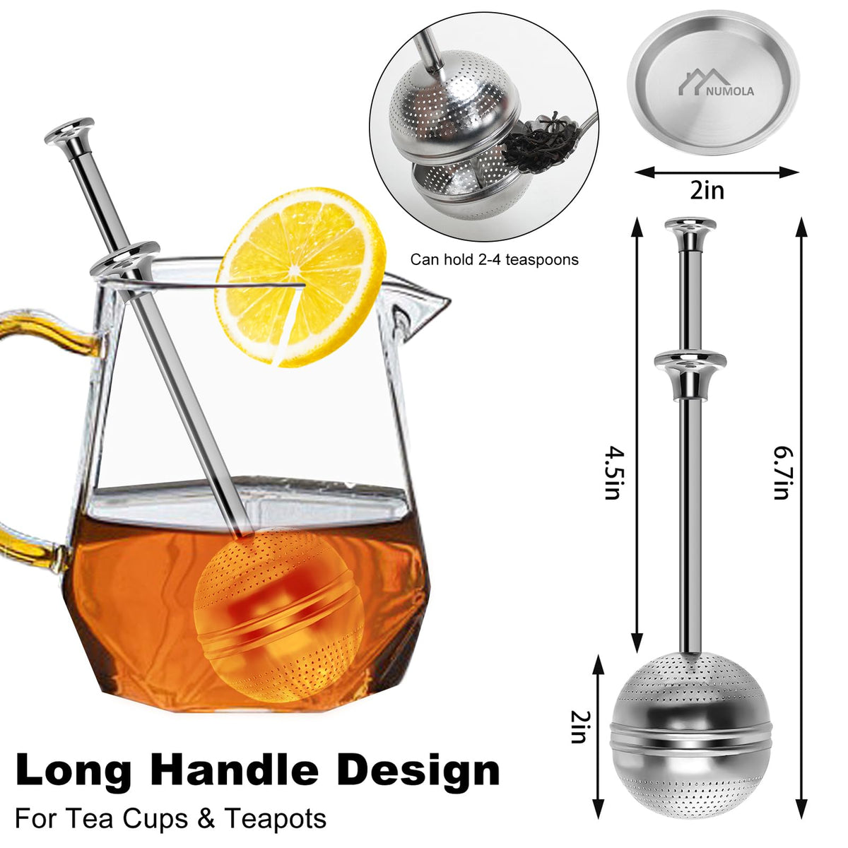Numola Long Handle Tea Ball, Tea Infuser for Loose Leaf Tea, 2Pcs
