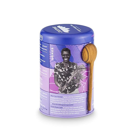 JusTea PURPLE TEA TRIO | 3 Flavour Tin Variety Pack with Hand Carved Tea Spoon| 45+ Cups of Loose Leaf Tea | Very Low Caffeine | Fair Trade | Non-GMO