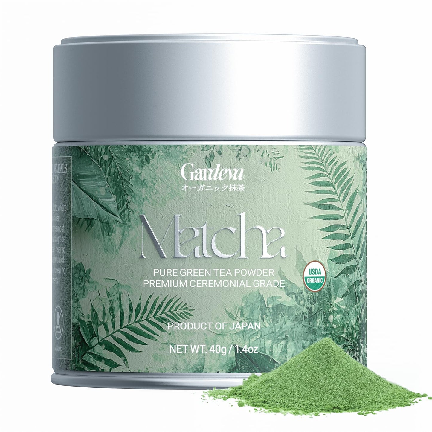 Gardeva Organic Japanese Ceremonial Grade Matcha - 100% Pure Green Tea Powder, USDA Certified, First Harvest, Authentic Origin From Uji, Kyoto (40g / 1.4oz Tin)