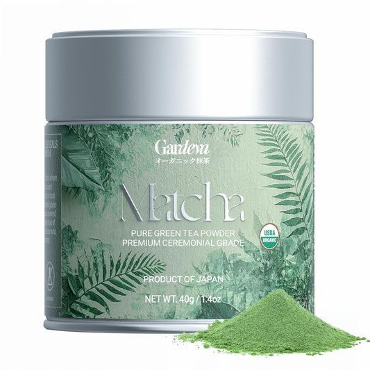 Gardeva Organic Japanese Ceremonial Grade Matcha - 100% Pure Green Tea Powder, USDA Certified, First Harvest, Authentic Origin From Uji, Kyoto (40g / 1.4oz Tin)