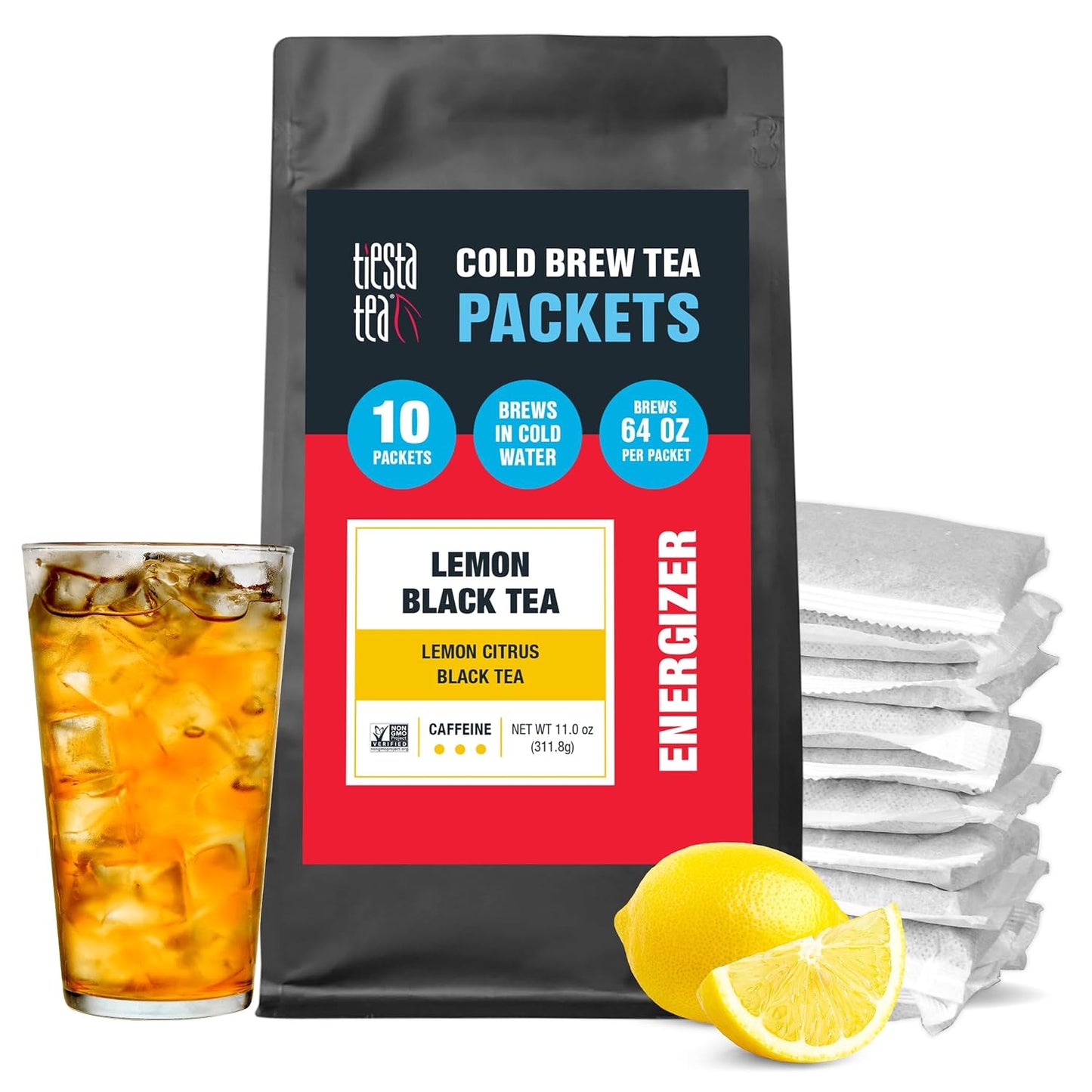 Tiesta Tea - Lemon Black Cold Brew, Loose Leaf, Lemon Citrus Black Tea | Premium High Caffeinated Blend, Cold Brew Packets, Makes 64 oz of Pitcher Per Bag (Pack of 10)