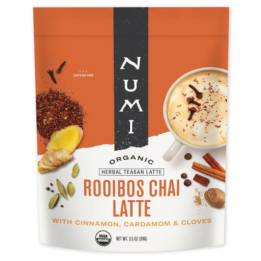Numi Tea - Organic Rooibos Chai Tea Latte Powder – Rooibos Chai Latte Mix with Cinnamon, Cardamom &amp; Cloves – Caffeine Free, Vegan &amp; Gluten Free, 3.5 oz (Makes 19 Cups)
