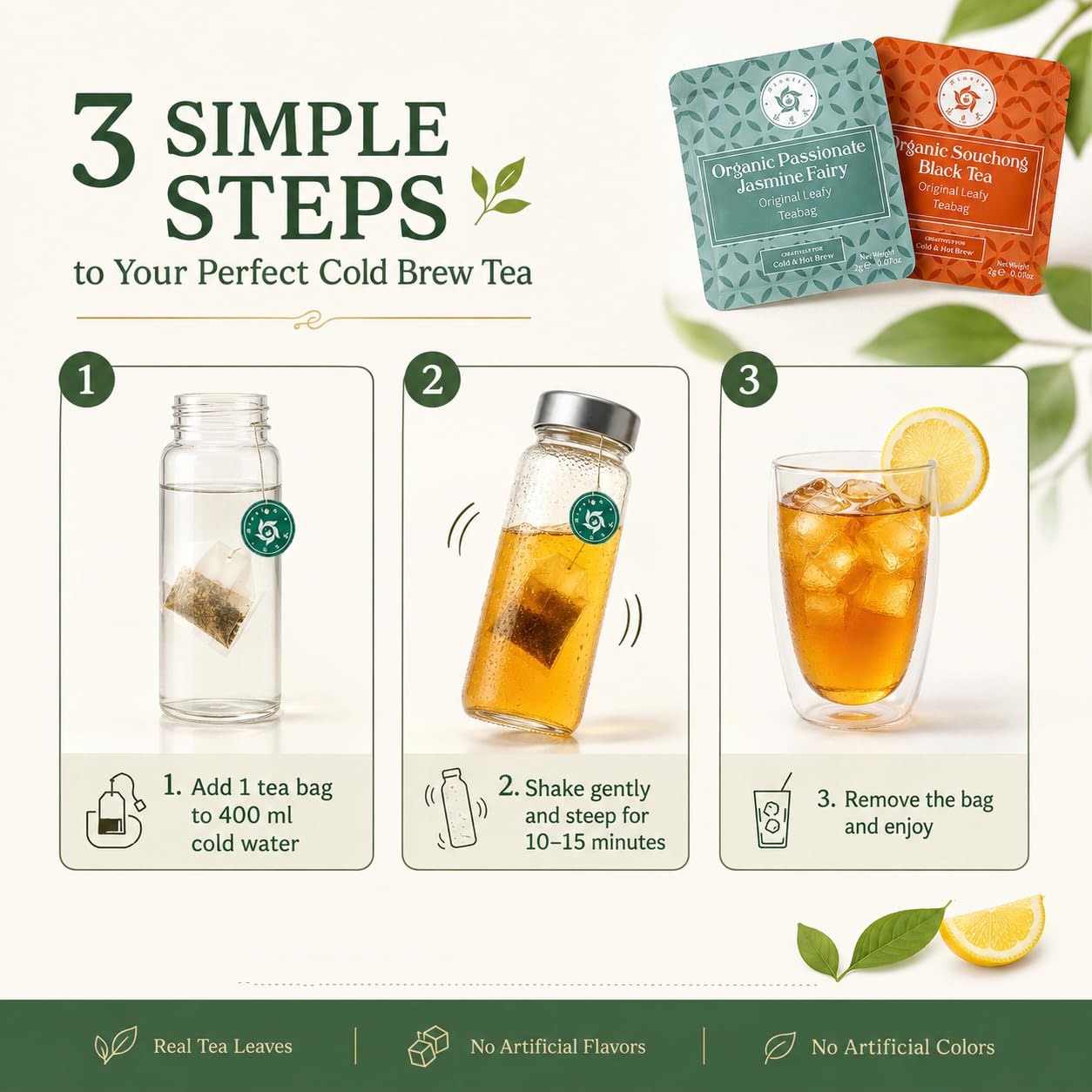Rinatea Premium Cold Brew Tea Bags - 4 Flavor Variety Pack | 100% Natural Loose Leaf Tea | Perfect Iced Tea Gift Set for Refreshing &amp; Delicious Taste（20 counts)