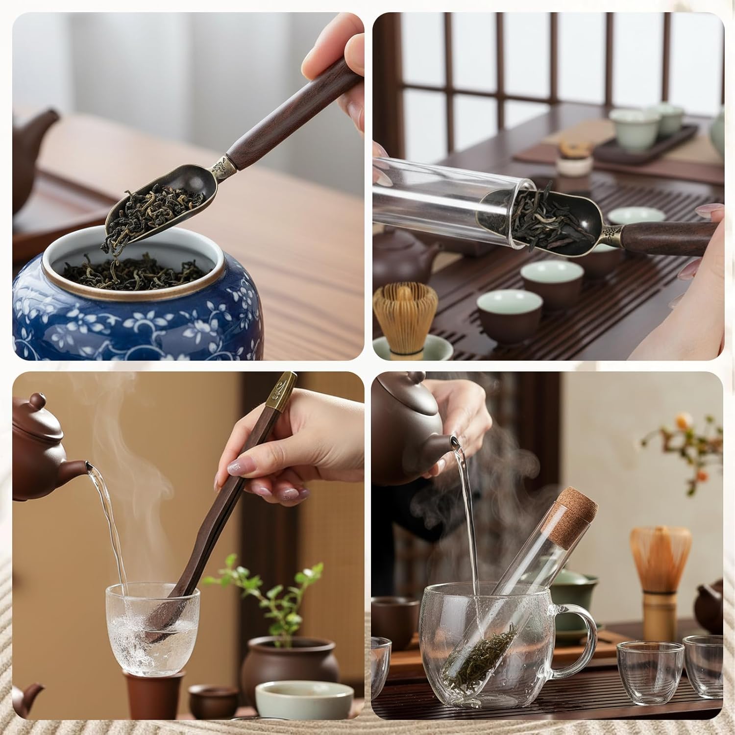 2 PCS Tea Infuser Glass Tea Strainers for Long Leaf Teas with Teaspoon TeaTongs TeaSteeper with Cork for Cup, Gift for Teas Lovers