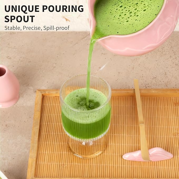 Matcha Whisk Set with Bowl, 8 Pcs Matcha Kit with Ceramic Holder, Scoop Holder, Sifter, Tea Towel, Greeting Card, Bamboo Whisk and Scoop