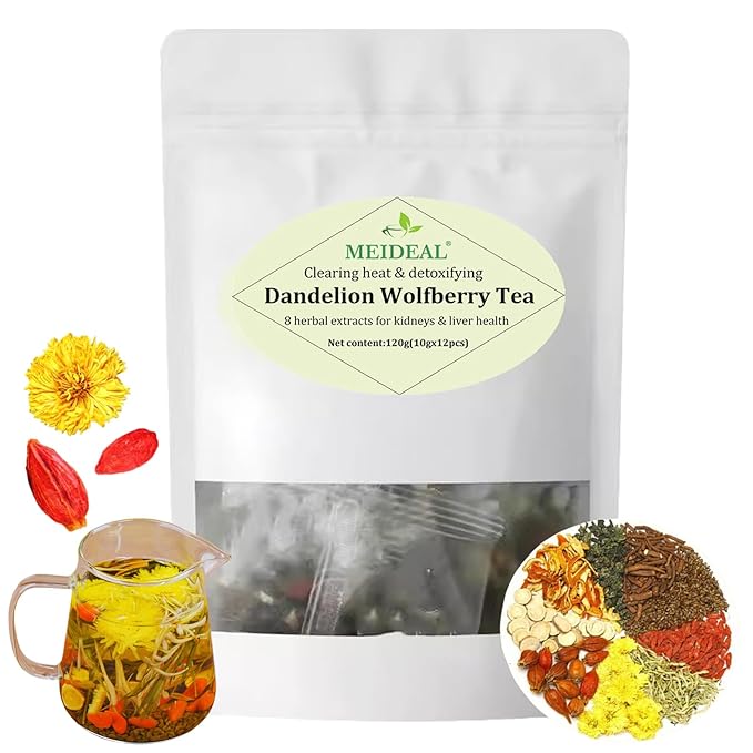 Dandelion Wolfberry Tea, Organic Kidney& Liver Health Tea, 8 Herbal Ingredients Blend, Dandelion Tea Organic, Natural Chinese Wolfberry Tea Bags