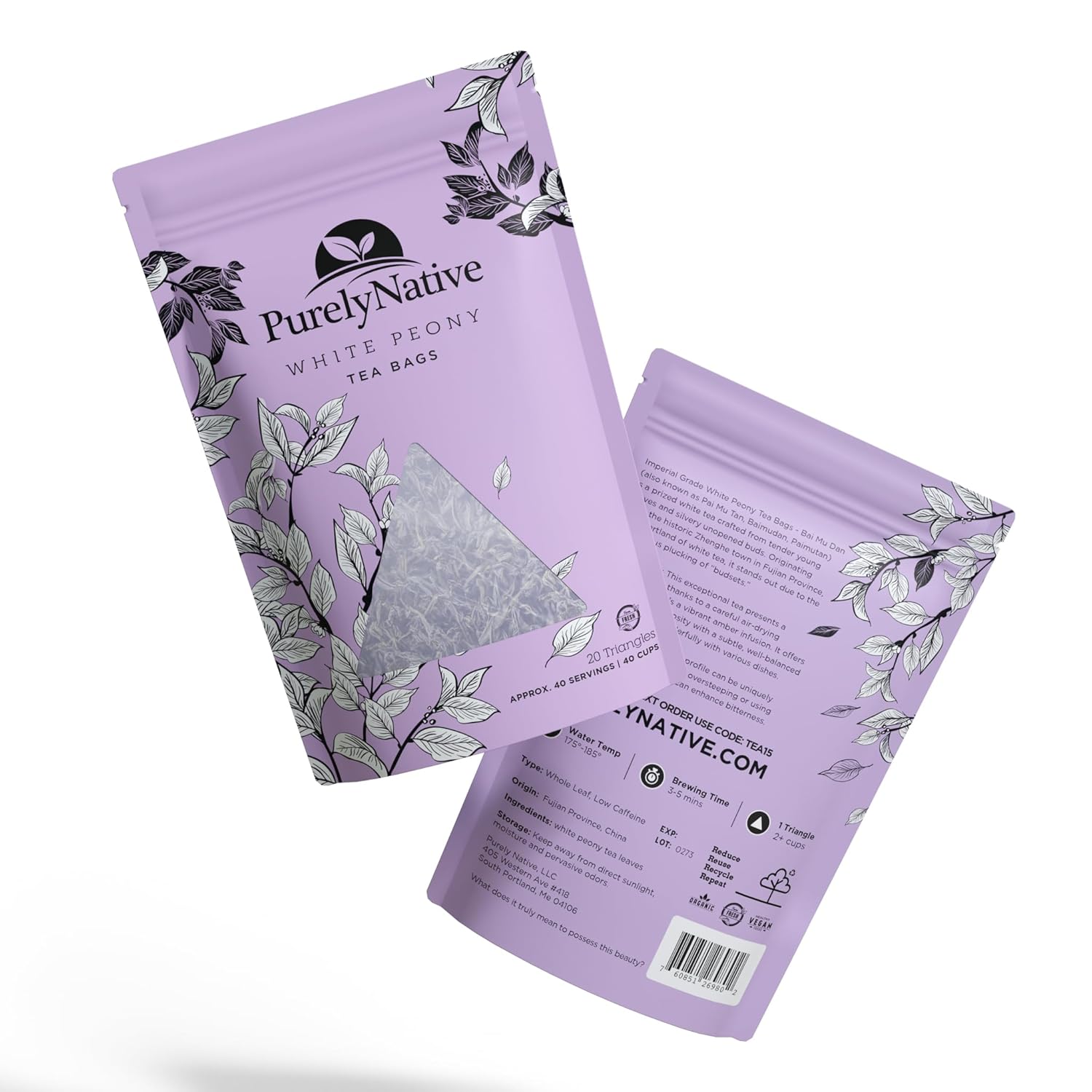 Imperial Grade White Peony Tea Bags - Bai Mu Dan (also known as Pai Mu Tan, Baimudan, Paimutan) - Chinese White Peony Tea