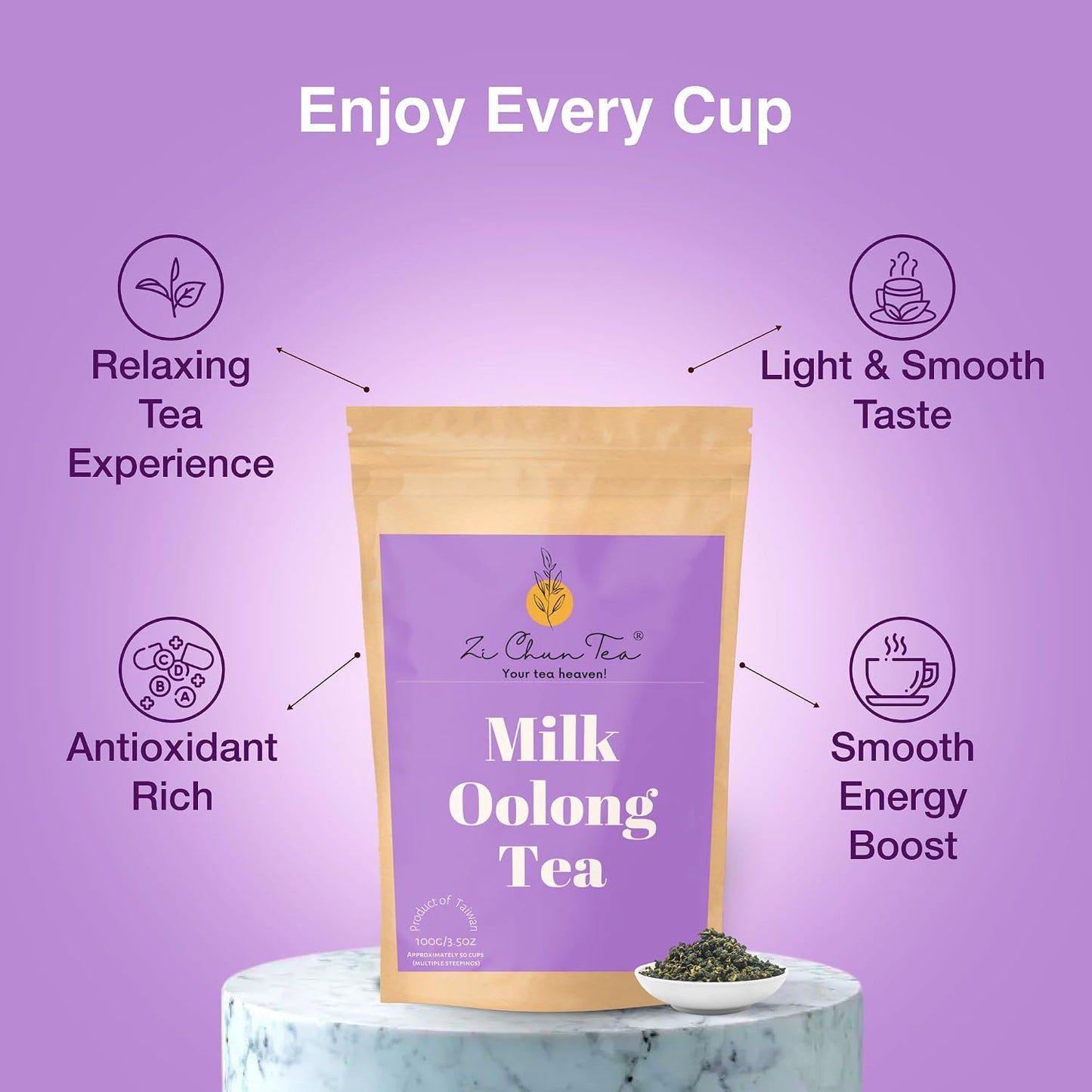 Zi Chun Milk Oolong Tea Loose Leaf 3.5 oz, Taiwan Jin Xuan Tea | High Mountain Milky Tea, Naturally Creamy Flavor, Hand-Picked Whole Leaves, Ball-Rolled Leaf, Non-GMO, Hot or Iced Brew