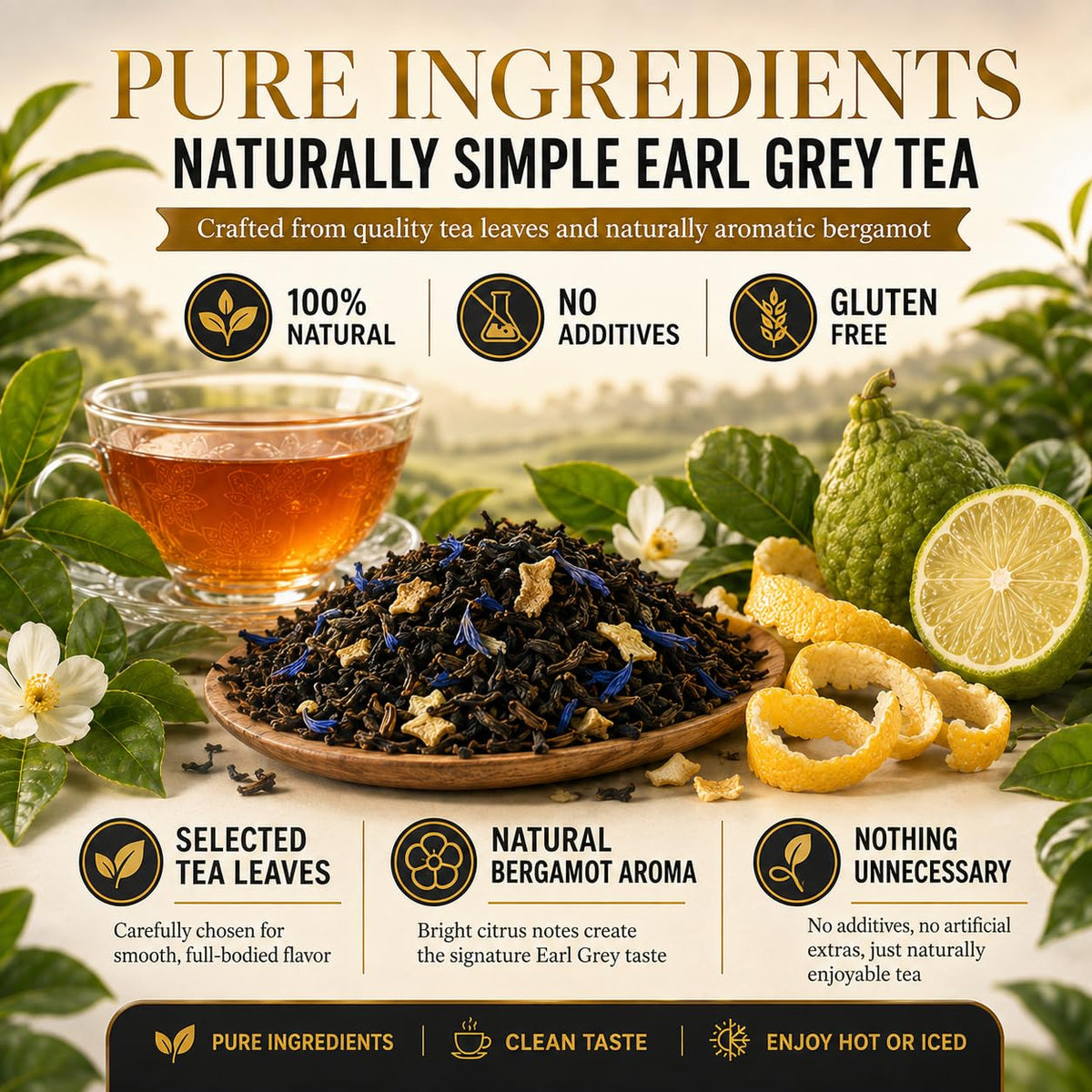 Natural earl grey Black tea 200g. 100 tea bags 100% natural earl grey tea loose leaf Tea.Additive-Free• Sugar-Free • Vegan