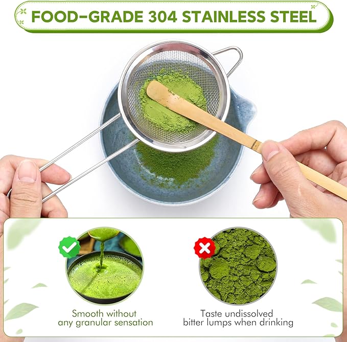 8 PCS Matcha Whisk Set, Japanese Tea Set includes Matcha Bowl Tea Making Tools Kit Ceramic Whisk Holder Stand, Sifter