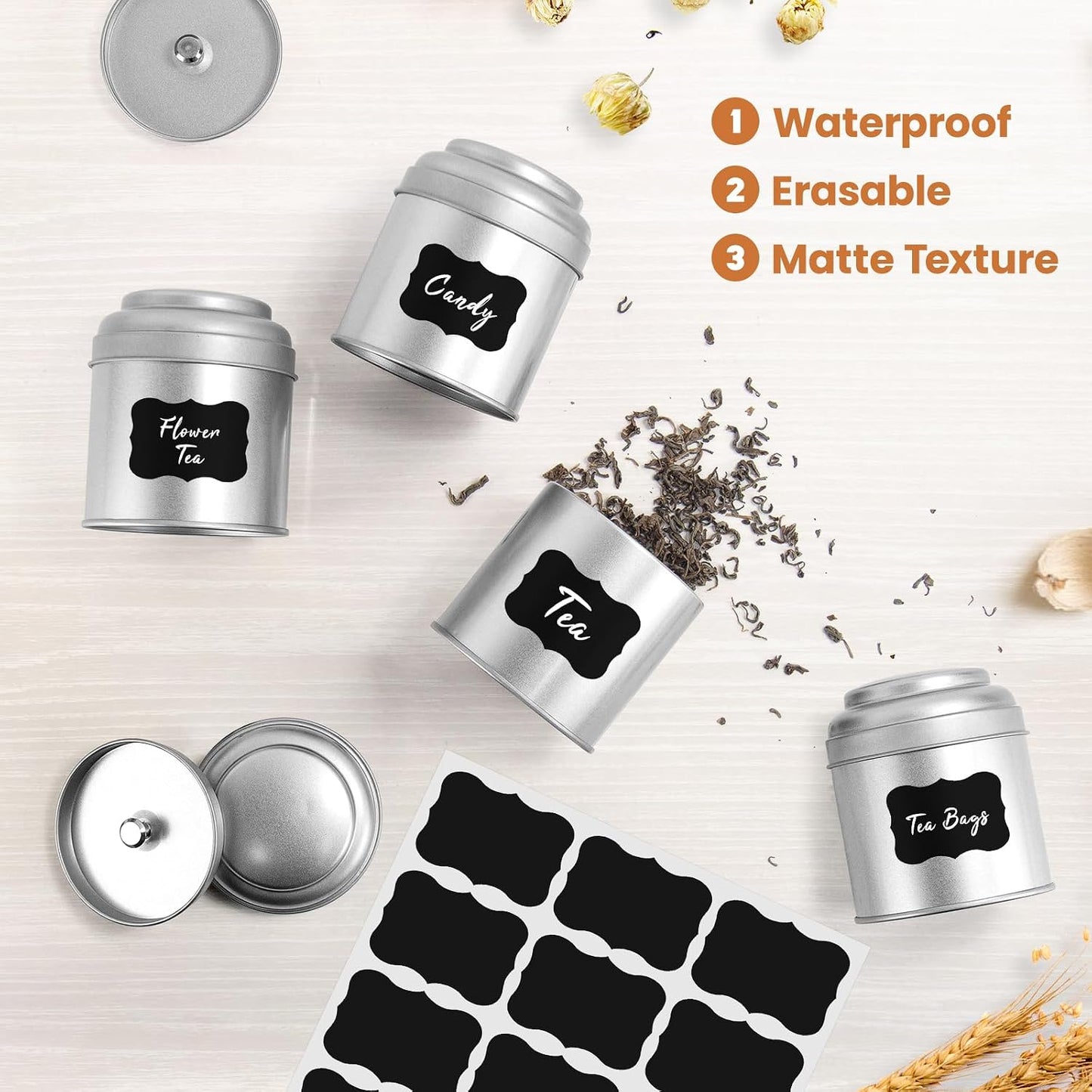 TRISCO Tea Tin with Airtight Double Lids for Loose Leaf Tea Storage, 8 Oz Kitchen Small Tin Can and Tea Canister for Tea Coffee Sugar Candy Spices (12 Pcs) | Capacity 8 Oz Liquid, Kitchen Small Tin Can and Tea Canister, for Tea Coffee Sugar Candy Spices,
