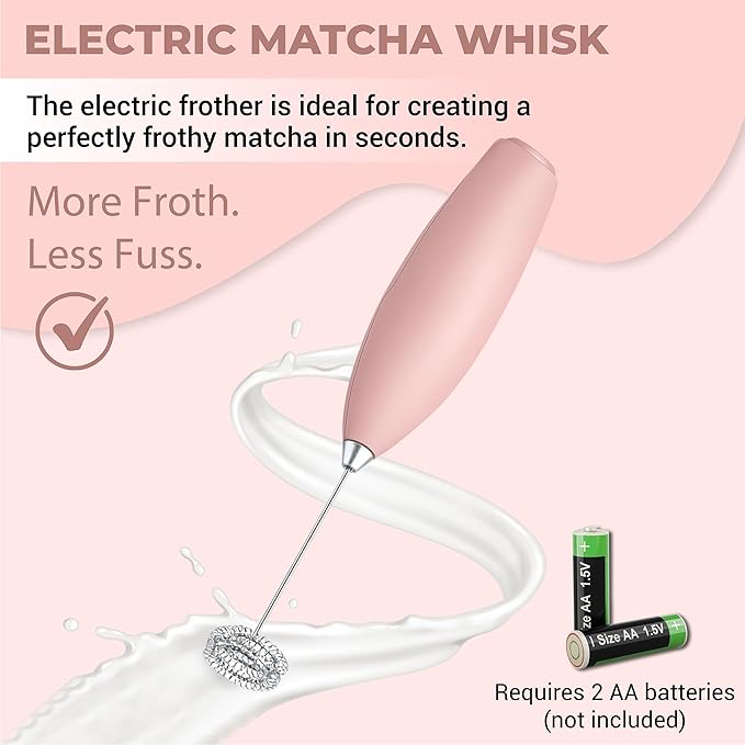 Matcha Whisk Set with Matcha Bowl - Matcha Set Included Electric Frother, Bamboo Whisk, Matcha Spoon, Bamboo Holder, Sifter, Spoon Stand (Blossom Pink)