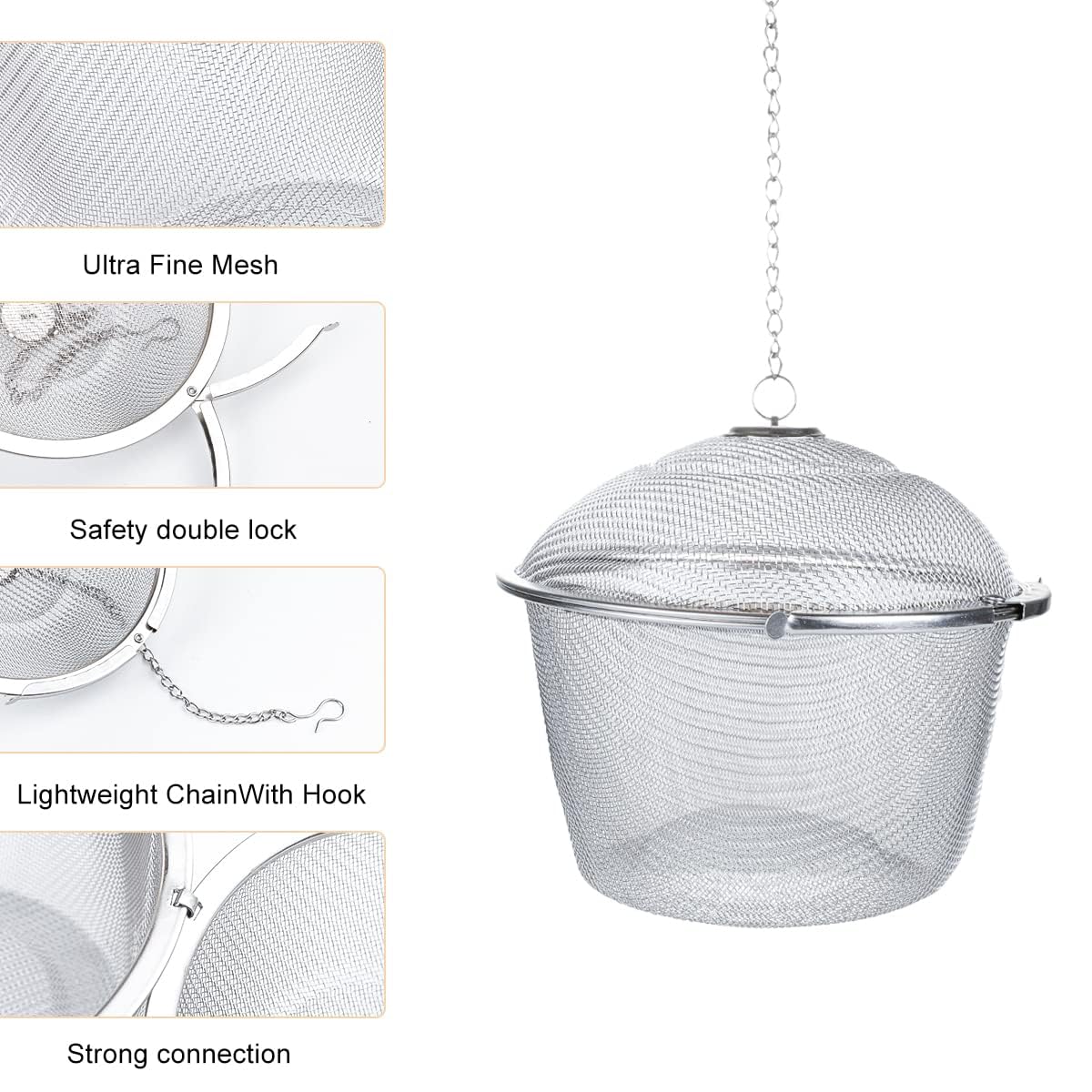 NAWTOR Extra Large Stainless Steel Twist Lock Mesh Tea Ball Tea Strainer Filter Spice Infuser 11cm/4.3 inch