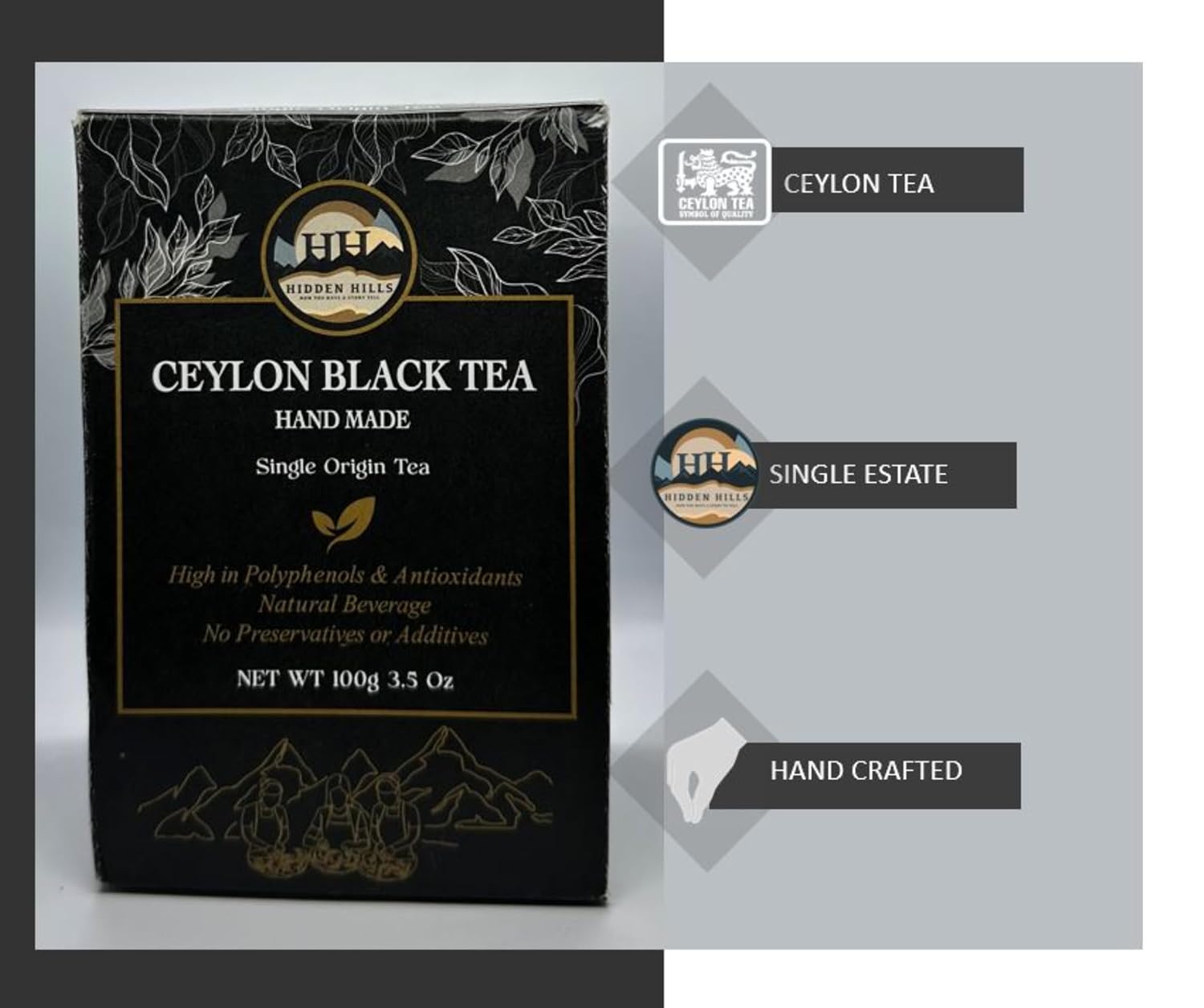 Hidden Hills Black Tea - Premium Quality Single Estate - Ceylon Tea (Whole Leaf Tea, 100g)