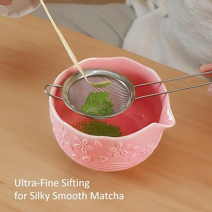 Matcha Whisk Set, 8 Pcs Matcha Kit with Ceramic Japanese Matcha Bowl & Accessories Kit for Traditional Tea Ceremony, Home Use & Christmas Gifts for Matcha Lovers (Pink)