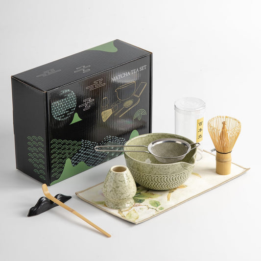 DWEHIXBUY matcha whisk set Ceremony Accessory, Matcha Whisk, Traditional Scoop (Chashaku), Tea Spoon, Whisk Holder, 1 tea bowl, 1 tea siev, 7pcs matcha set.matcha green matcha kit