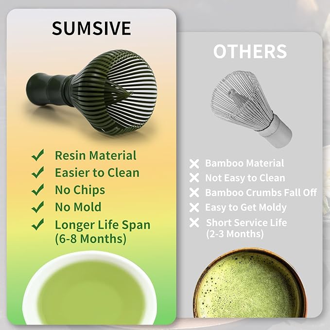 Resin Matcha Whisk Traditional Japanese Chasen Matcha Tea Whisk Gifts for Tea Lovers Reusable Plastic Matcha Whisk for Authentic Tea Preparation (green)