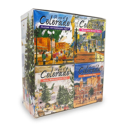 A CUP OF COLORADO Tea Gift Set - Mountain Ceylon Tea Sampler Box (4 Flavors) - Assorted Hot Tea Bags Variety Pack (40 ct
