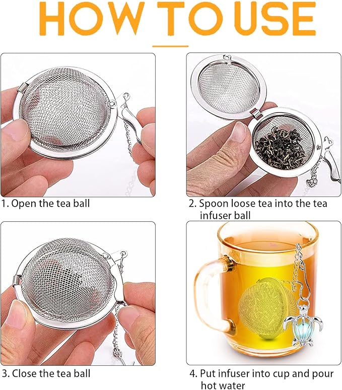 2pcs Tea Infuser TeaSanavie Loose Leaf Tea Steeper Stainless Steel Tea Ball Mesh Tea Strainer Silver Glow In The Dark Turtle Pendant Tea Filter with