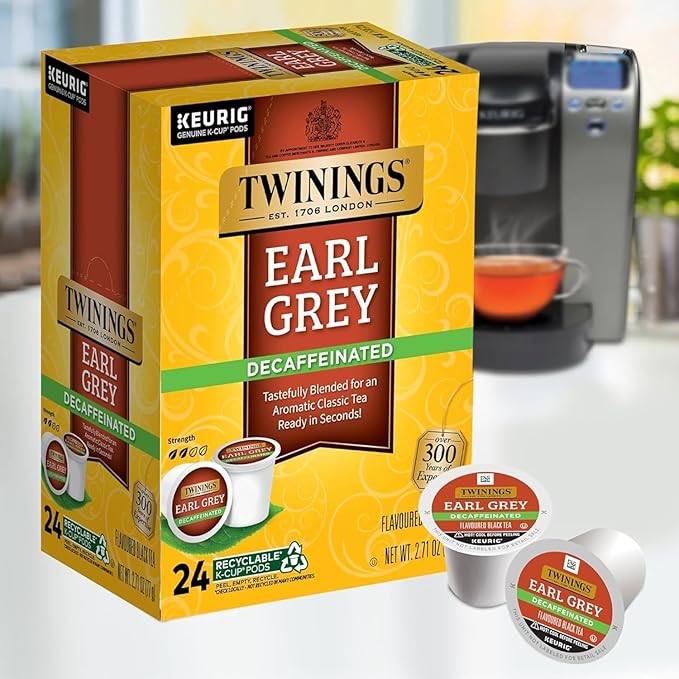 Twinings Decaf Earl Grey K-Cup Pods for Keurig, Decaffeinated Black Tea Flavoured with Citrus and Bergamot, 24 Count (Pack of 2)