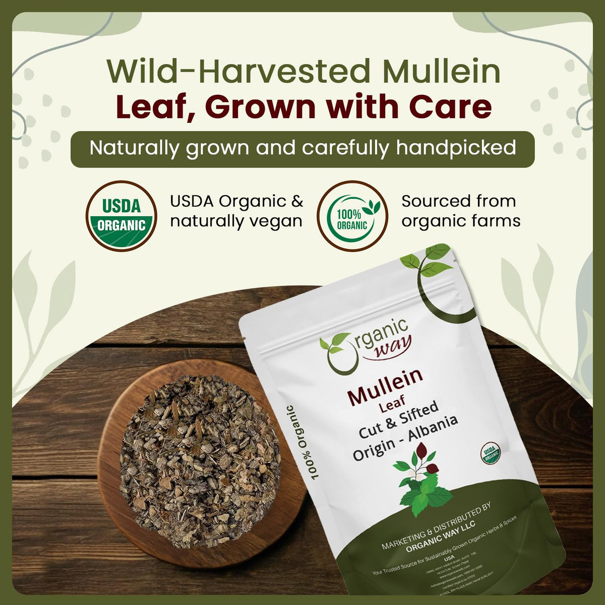 Organic Way Mullein Leaf Cut & Sifted - Herbal Tea (16 Oz)
