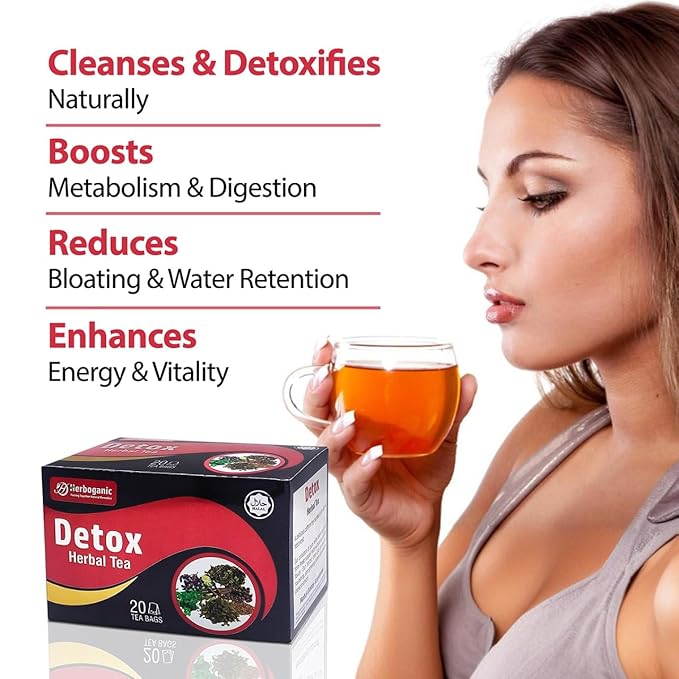 Herboganic Detox Herbal Tea - Wide Variety of Flavors and Benefits, Natural Ingredients, Digestion Support, Immune Boost and More, 20 Tea Bags