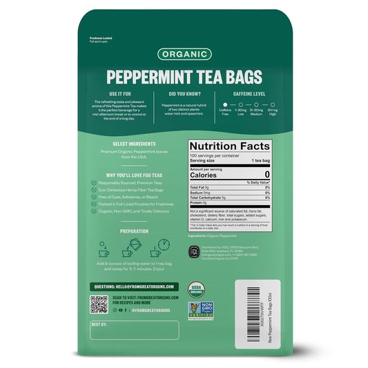 FGO Organic Peppermint Tea, 100 Count, Eco-Conscious Tea Bags, Caffeine Free, Packaging May Vary (Pack of 1)