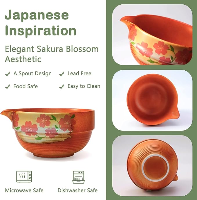 Matcha Whisk Set With Cherry Blossom Design Bowl And Whisk, Japanese Traditional Matcha Starter Kit Gifts For Women Men Girl Friend