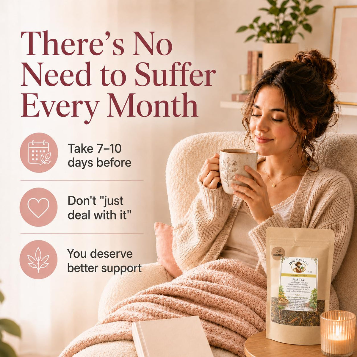 MOON CYCLE PMS TEA – Period Tea for Monthly Comfort &amp; Healthy Cycle Support – Chaste Tree Berry, Red Raspberry Leaf &amp; Dong Quai Herbal Blend – Organic Loose Leaf – Formulated by Master Herbalist