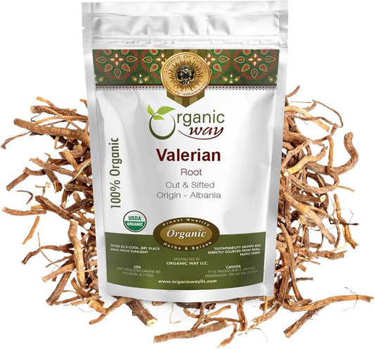 Organic Way Valerian Root Cut &amp; Sifted - Herbal Tea (4 Oz) | Valeriana officinalis, European Wild-Harvest - USDA Organic &amp; Kosher Certified; Non-GMO &amp; Gluten-Free 100% Raw from Albania