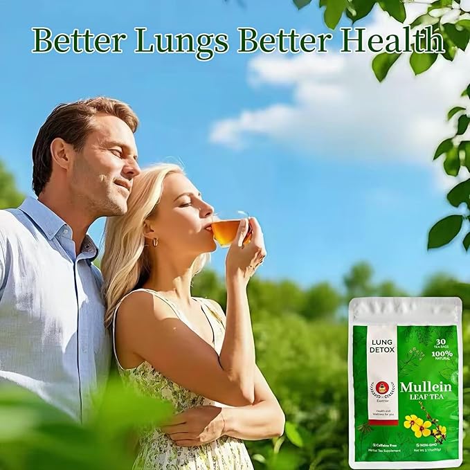 Orangic Mullein Herbal Tea,Smoker,Pure Mullein Leaf Herbal Tea,18 Premium Herbs Blend,Breath Easy Tea,Caffeine Free,100% Natural,30 Tea Bags