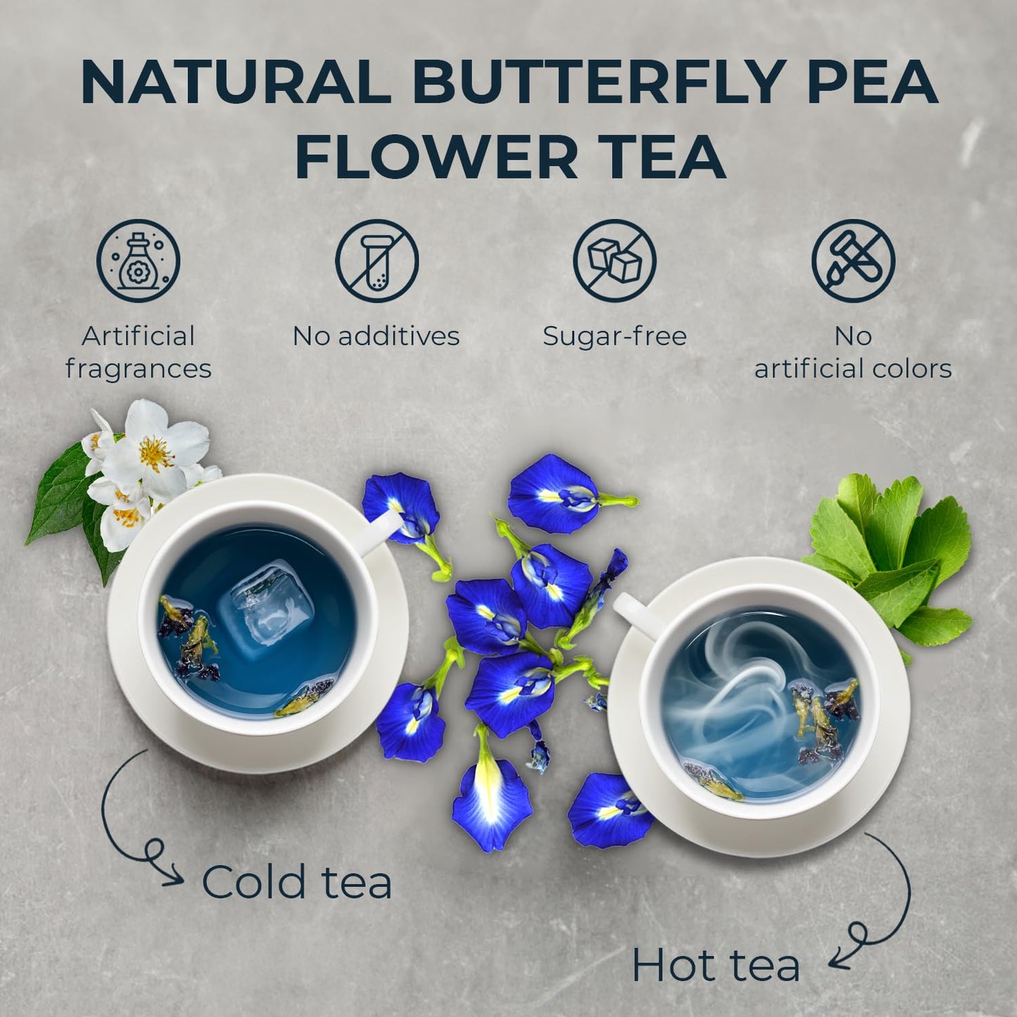 Butterfly Pea Flower Tea Samplers, Jasmine &amp; Stevia, 15 Count, 1.02 oz | Mini Tea Bags, Bamboo Tong Included, No Sugar Added, Re-Steep Natural Herbal Tea Blend for Skin,Support