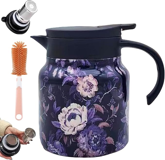 Vintage Floral Pattern Teapot – Built-In Infuser, 800ML/1000ML Heatproof Stainless Steel Teapot with