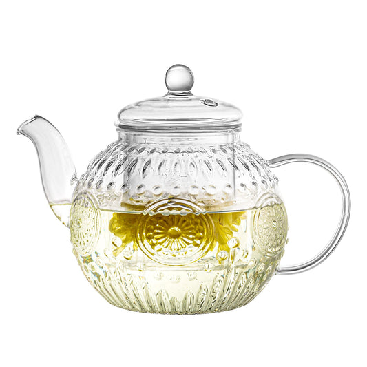 Bandesun Small Capacity Vintage Glass Teapot, Tea Kettle with Removable Infuser 32OZ/1000ml, Borosilicate Glass Pot -Stovetop