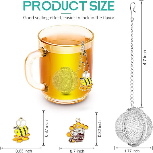 Tea Strainers for Loose Tea, Set of 2 NSTaygate Stainless Steel Tea Ball, Tea infuser with Honeybee & Honey Jar Beehive Charm Pendant Loose Leaf Tea