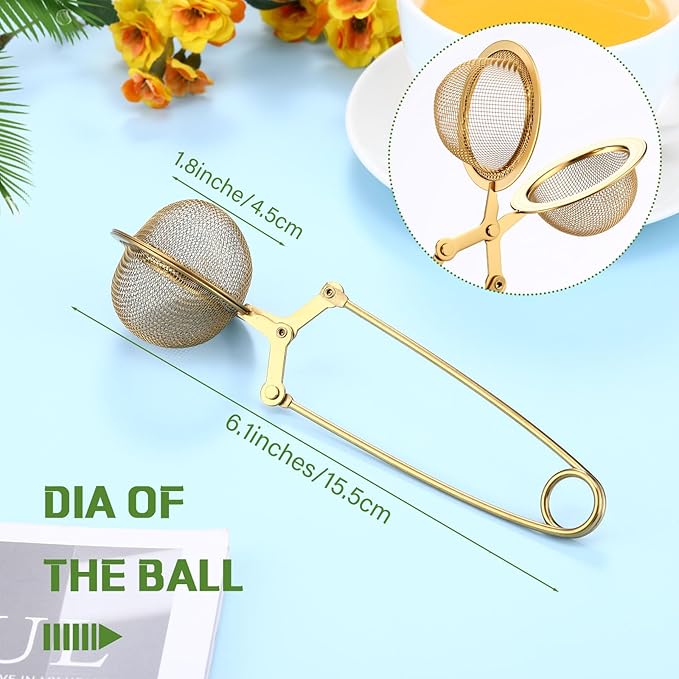 Yinder 30 Pcs Loose Leaf Tea Infuser Stainless Steel Mesh Snap Tea Ball Strainers with Handle Metal (Gold)