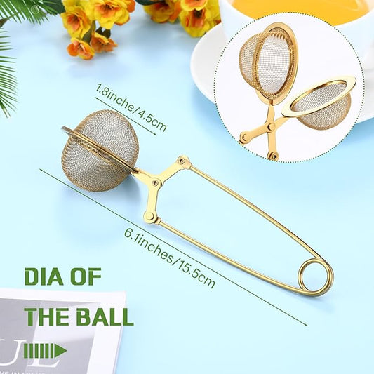 Yinder 30 Pcs Loose Leaf Tea Infuser Stainless Steel Mesh Snap Tea Ball Strainers with Handle Metal (Gold)