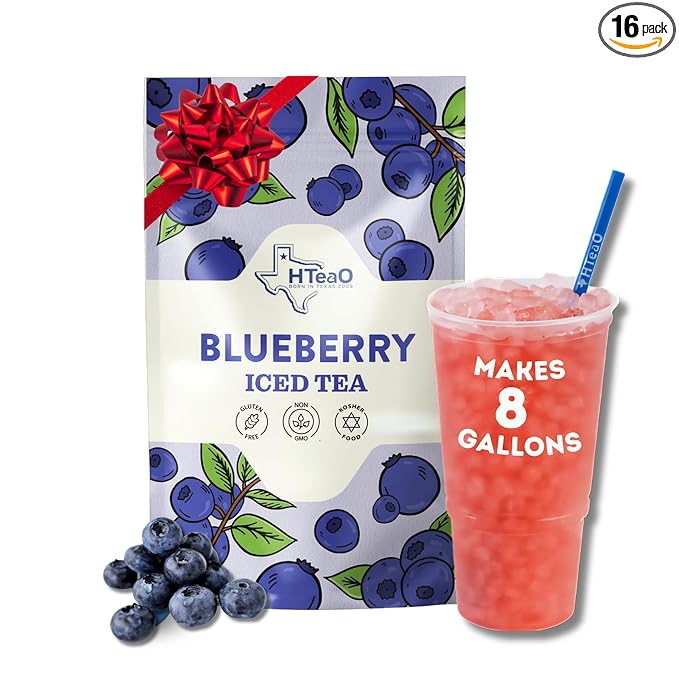 HTeaO Blueberry Green Iced Tea Bags – Makes 8 Gallons in 5 Minutes – Large Loaded Tea Sachets for Parties, Family Gatherings, & Groups