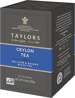 Taylors of Harrogate Pure Ceylon, Black Tea, Pillow Bags, 50 Count (Pack of 1), Bold, Bright & Brisk, Caffeinated, Enjoy Hot or Iced, 50 Teabags