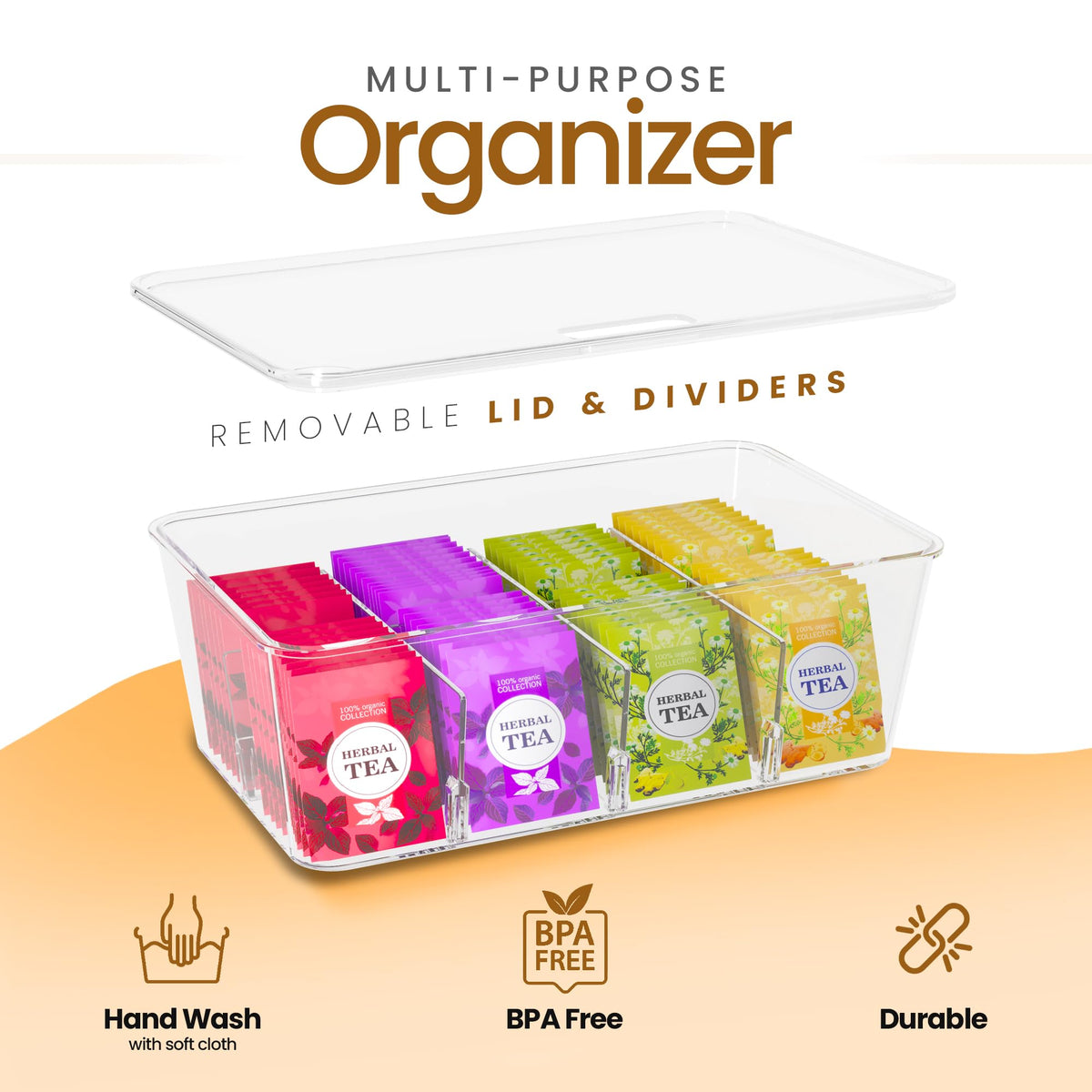 Utopia Home Tea Bag Organizer with Lids, Stackable Tea Box, 3 Pack, Clear