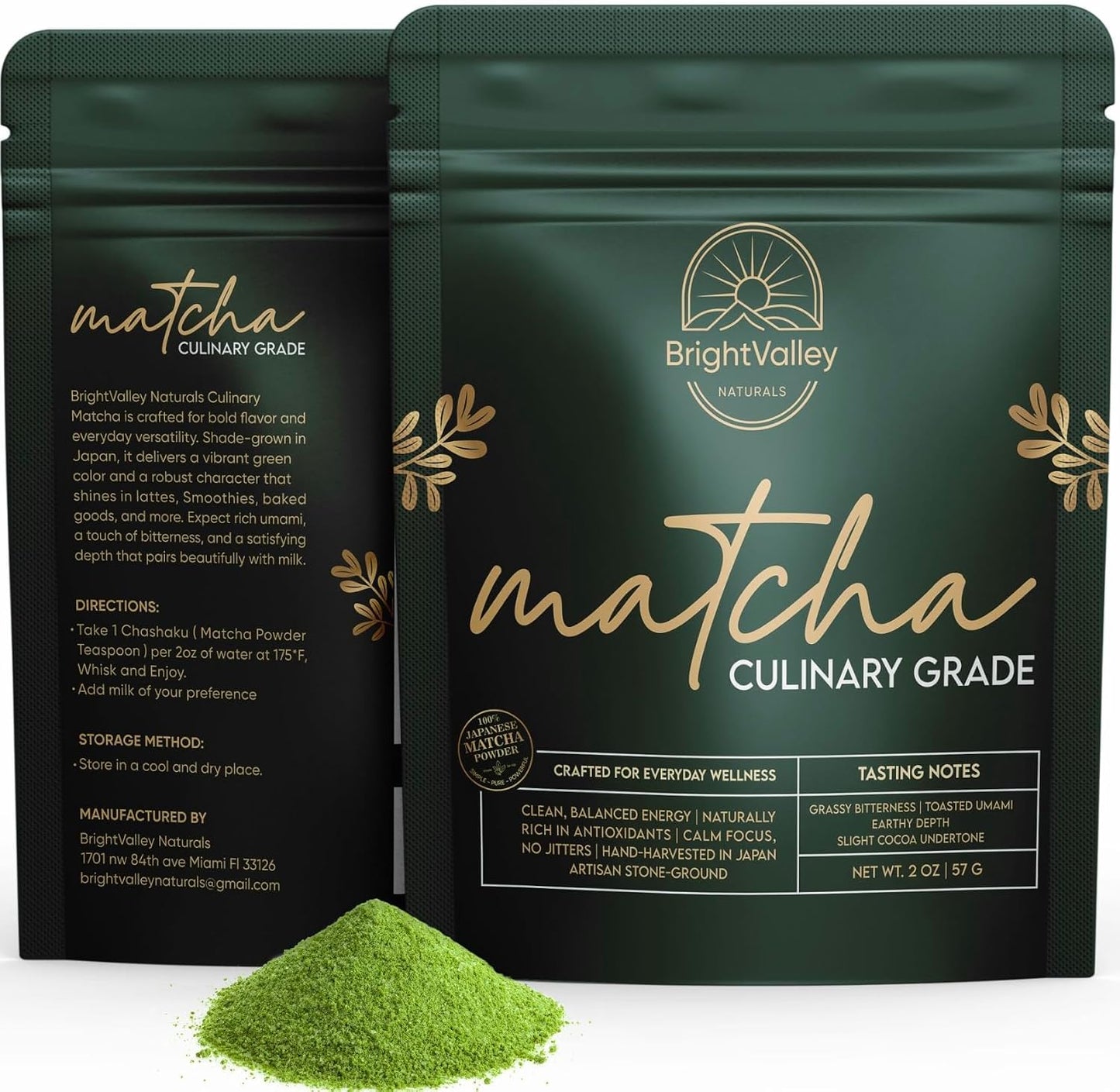 Culinary Premium Grade Matcha Powder – 100% Japanese Matcha, Green Tea Powder for Lattes, Baking &amp; Smoothies, Smooth Flavor, Antioxidants &amp; Clean Energy, Shade-Grown &amp; Stone-Ground – 2 oz