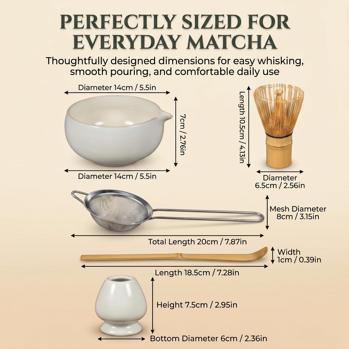 MAWAKIN Premium 5-Piece Matcha Kit, Matcha Whisk Set with Ceramic Matcha Bowl with Spout, Bamboo Matcha Whisk, Sifter, Scoop