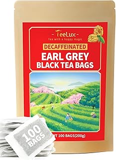 TeeLux Decaf Earl Grey Tea Bags, Decaffeinated Black Tea Blended with Natural Bergamot, Smooth & Full-Bodied, Enjoy Hot or Iced, 100 Count