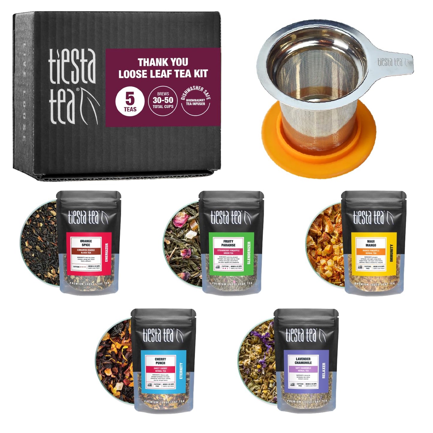 Tiesta Tea - Thank You Loose Leaf Tea Kit, Up to 50 Cups, High to No Caffeine, Hot & Iced, Tea Variety Pack with Green, Herbal, & Black