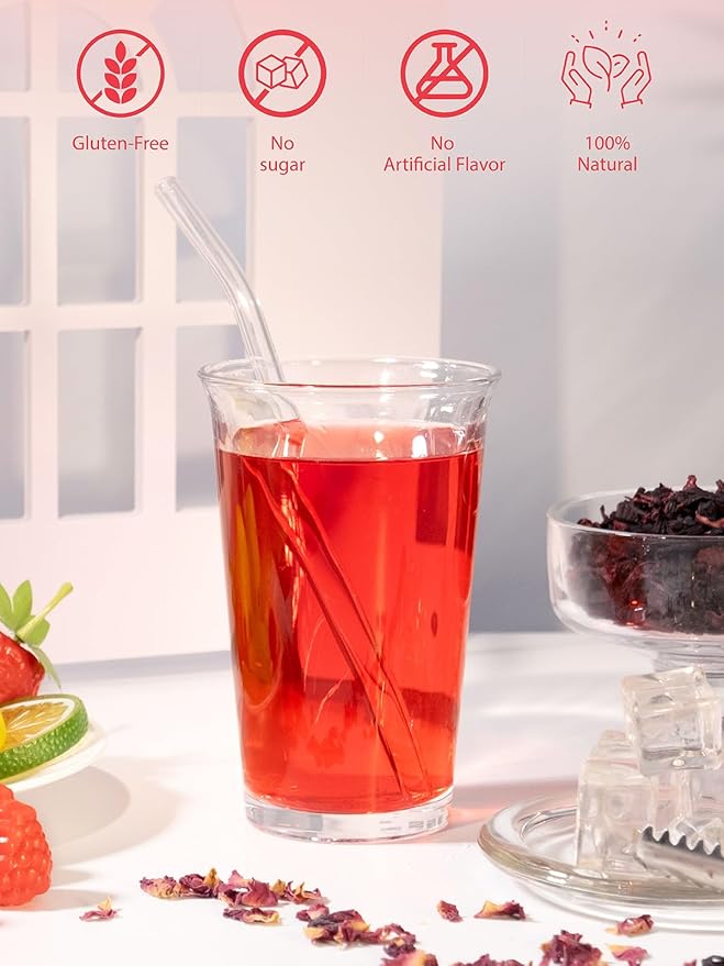 TeeLux Strawberry Hibiscus Iced Tea, Natural Hibiscus Tea with Stevia and Rosehip, Tangy & Sweet Flavor, Caffeine Free, 100 Count